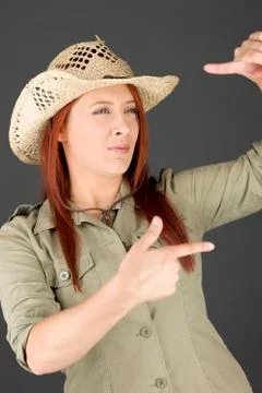 Model isolated on plain background hand gesture framing focusing Stock Photos