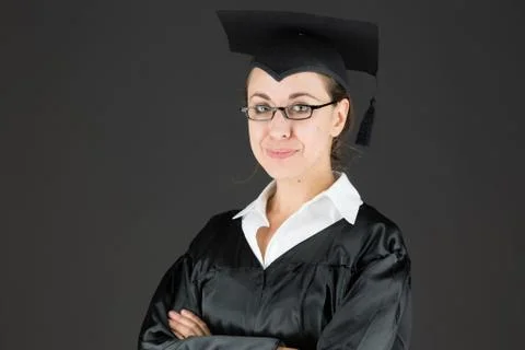 Model isolated on plain background happy smiling arms crossed Stock Photos