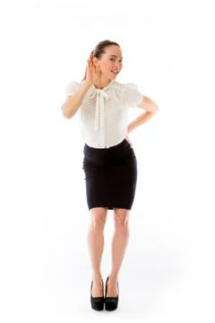 Model isolated on plain background listening paying attention Stock Photos