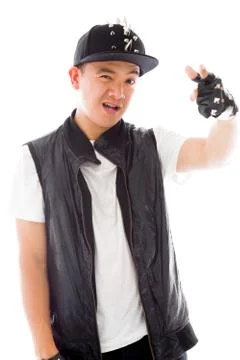 Model isolated on plain background nagging scolding with finger Stock Photos