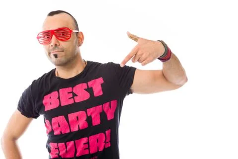 Model isolated on plain background pointing to herself Stock Photos