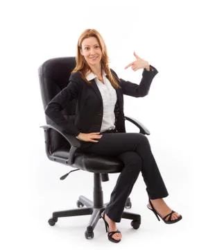 Model isolated on plain background pointing to herself Stock Photos