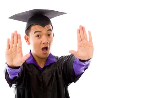 Model isolated on plain background stop sign with hands Stock Photos
