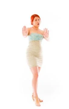 Model isolated on plain background stop sign with hands Stock Photos