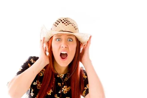 Model isolated on plain background stressed upset pulling hairs Stock Photos