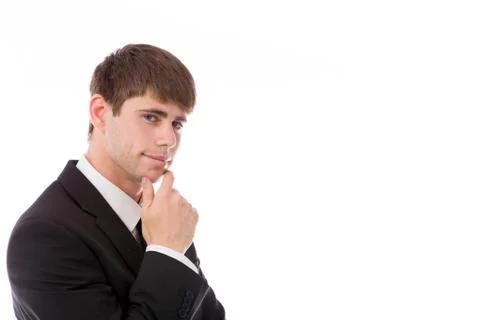 Model isolated on plain background thinking Stock Photos
