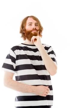 Model isolated on plain background thinking Stock Photos