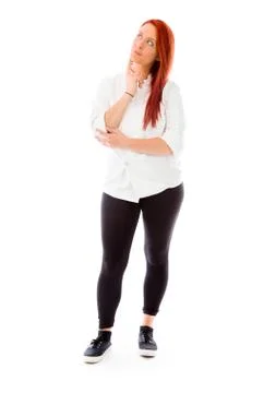 Model isolated on plain background thinking Stock Photos