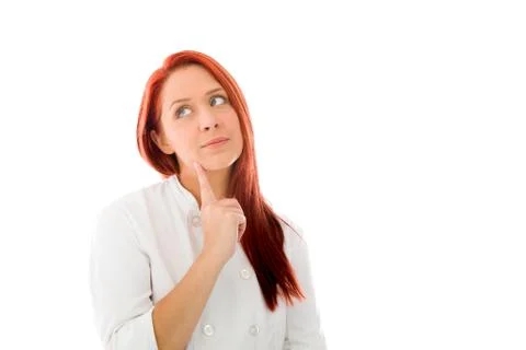 Model isolated on plain background thinking Stock Photos