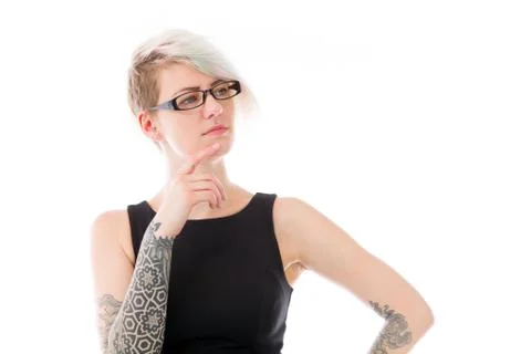 Model isolated on plain background thinking Stock Photos