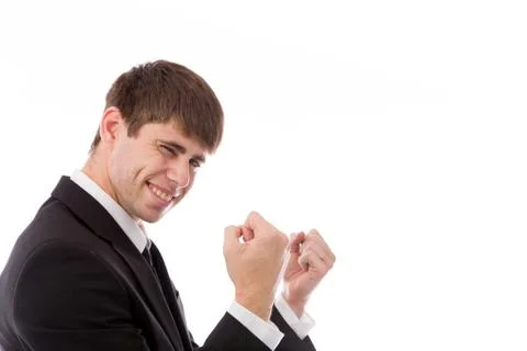 Model isolated on plain background victory confident Stock Photos