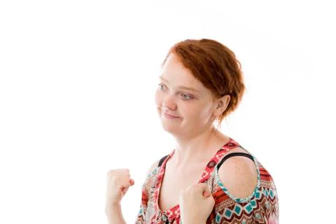 Model isolated on plain background victory confident Stock Photos