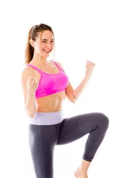 Model isolated on plain background victory confident Stock Photos