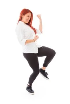 Model isolated on plain background victory confident Stock Photos