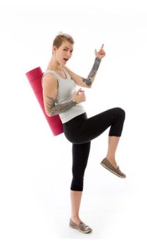 Model isolated on plain background victory confident Stock Photos