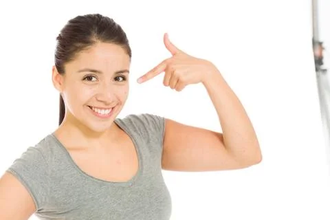 Model isolated pointing to herself Stock Photos
