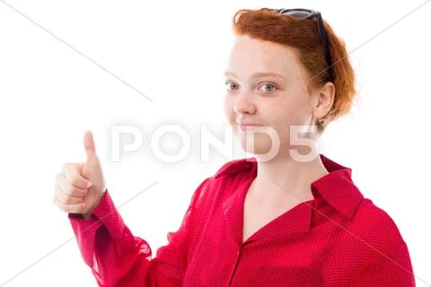 Model isolated positive attitude thumbs up Stock-Fotos