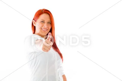 Model isolated positive attitude thumbs up Stock Photos