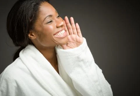 Model isolated talking shouting voice Stock Photos