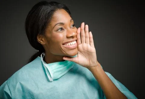 Model isolated talking shouting voice Stock Photos