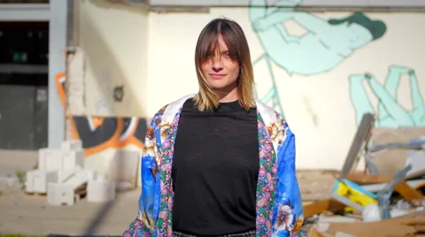 Model with Japanese bluse posing and smiling in camera Stock Footage 59736282