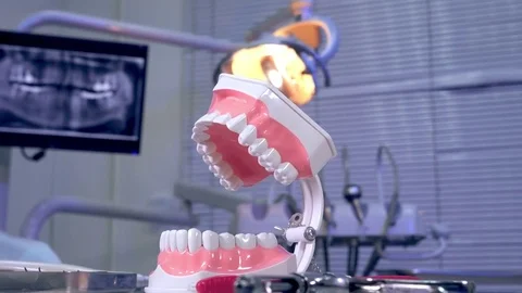 Model of the jaw and dental tools on a background X-ray Stock-Footage 72788656