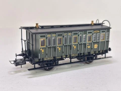 Model of K.Bay.Sts.B Era 1 3rd class compartment and postal Coach Stock Photos