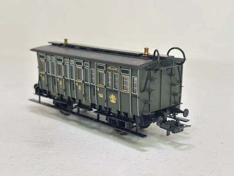Model of K.Bay.Sts.B Era 1 3rd class compartment and postal Coach Stock Photos