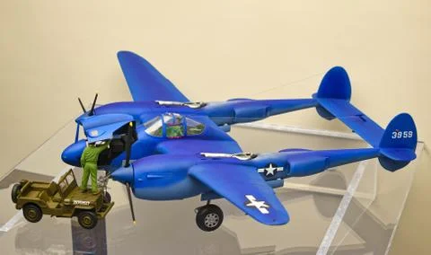 Model of the Lockheed P-38 Lightning fighter aircraft Stock Photos