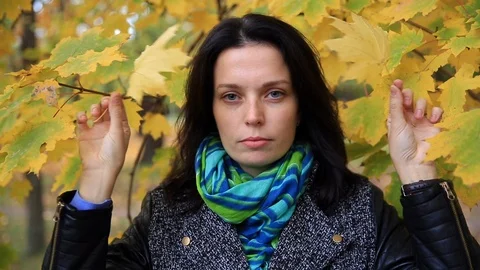 Model looking into the camera. Portrait of young happy beautiful woman FullHD Stock-Footage 87000133