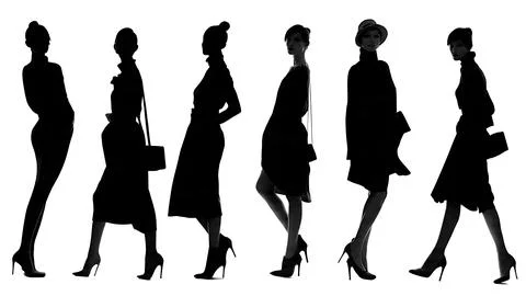 Model Looking Over Shoulder Silhouette Set Stock Illustration