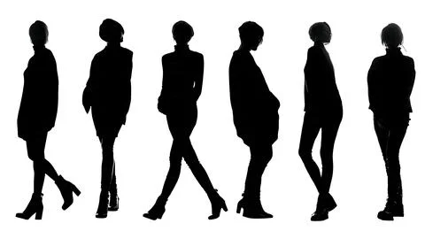 Model Looking Over Shoulder Silhouette Set Stock Illustration