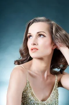 Model looking up Stock Photos