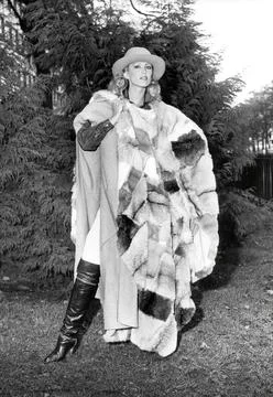 Model Marika Wears A Patchwork Fur Look Poncho Which Is Displayed By Belind Hayt Fotos de archivo