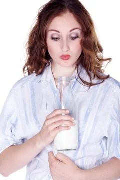 Model with milk Foto stock