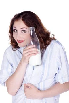 Model with milk Stock Photos
