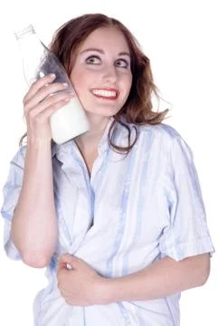 Model with milk Foto stock