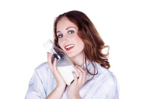 Model with milk Stock Photos