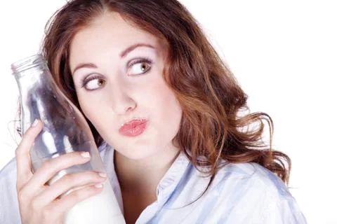 Model with milk Stock Photos