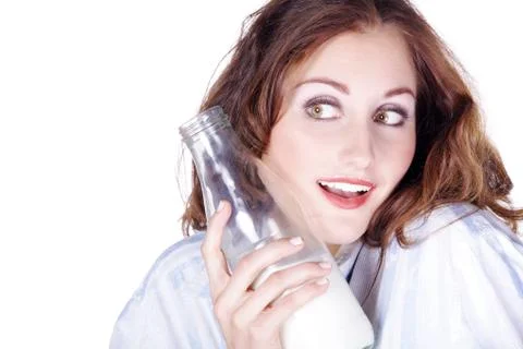 Model with milk Stock Photos