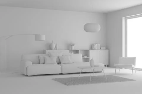 Model of modern interior design living room Stock Illustration