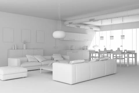 Model of modern interior design living room Stock Illustration