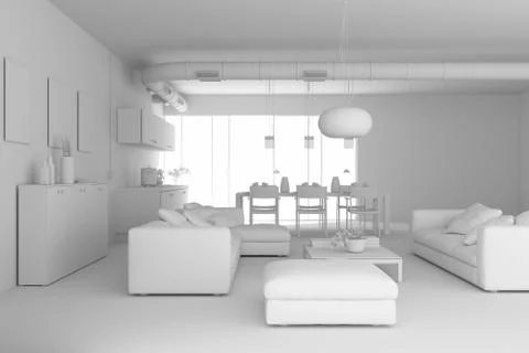 Model of modern interior design living room Stock Illustration
