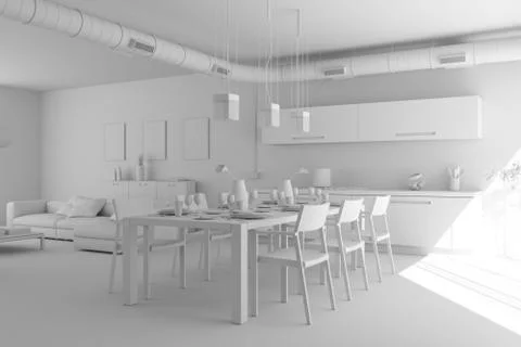 Model of modern interior design living room Stock Illustration