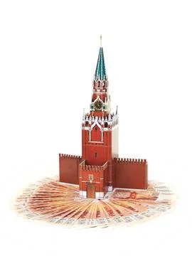 Model of the Moscow Kremlin in the background of five thousandth Stock Photos
