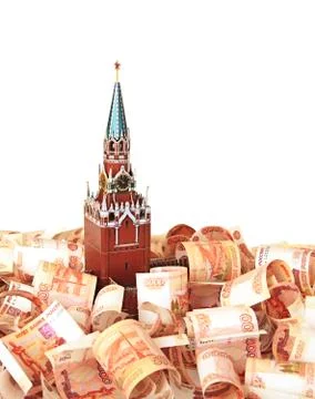 Model of the Moscow Kremlin in the background of five thousandth 스톡 사진