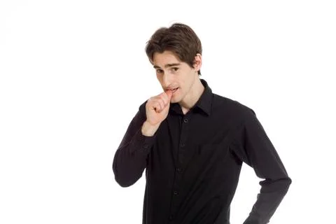 Model nervous biting nails Stock Photos