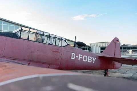 Model of an old airplane side view. Stock Photos