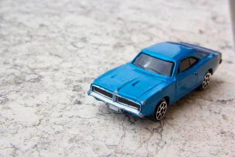 Model of old blue car Stock Photos