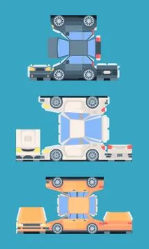 Model passenger car for cutting assembling set. Paper colored cars slicing Stock Illustration